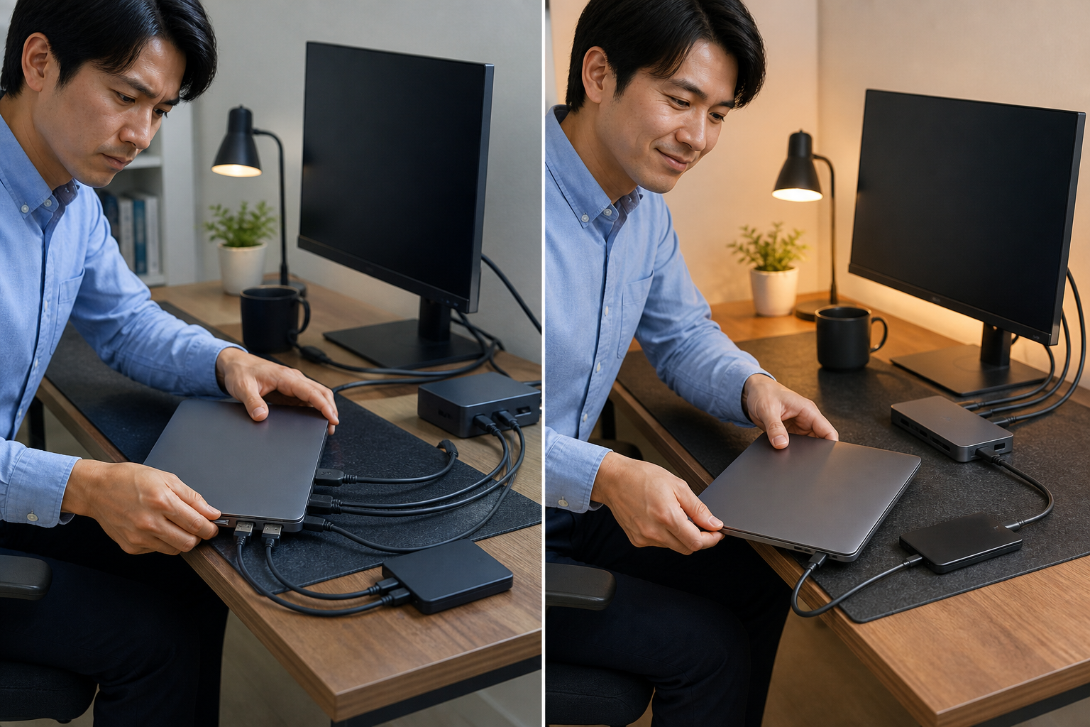 少数端子のUSB-CハブでノートPCを接続する場面